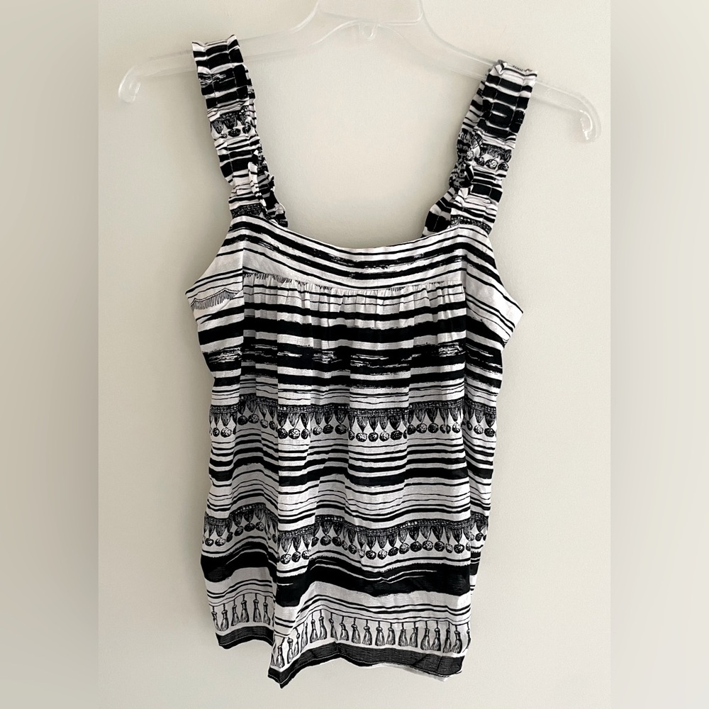 Jane Delancey Ruffle Strap Black/White Tank Top